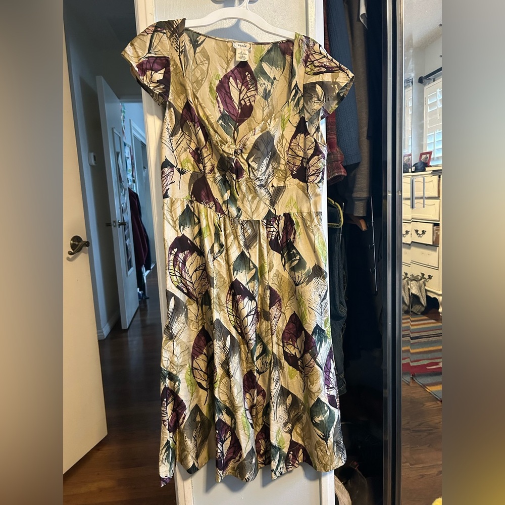 Vintage Purple and Green Fit and Flare Silk Midi Dress